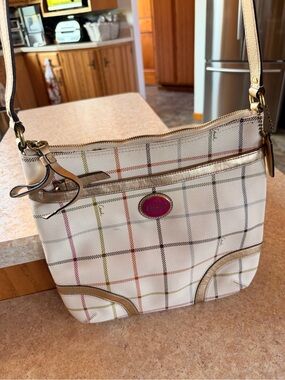 Coach White Plaid Crossbody Shoulder Bag with Multicolor Checks
